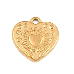 Doré  Pendentifs en acier inoxydable, cœur avec des mains tenant des breloques en forme de cœur et d'étoile, or, 304mm, Trou: 17x16.5x2mm