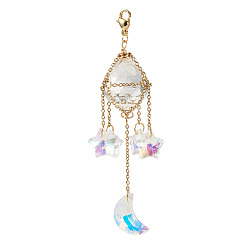 Золотой Цепочка из нержавеющей стали, подвеска в виде слезы, украшения, подвесные ловцы солнца, со стеклянной подвеской в виде луны/звезды, золотые, 102.5 мм