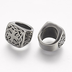 Antique Silver 304 Stainless Steel Slide Charms, Ring, Antique Silver, 13x11x11.5mm, Hole: 8mm