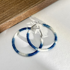 Морской Синий Серьги-кольца из полиэфирного сплава, плетеное кольцо, платина, Marine Blue, 42 мм
