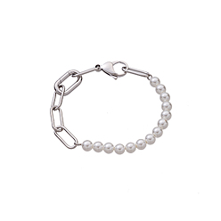 Нержавеющая Сталь Цвет 304 трос из нержавеющей стали цепи браслеты, с стеклянные бусы, круглые, цвет нержавеющей стали, 7.48 дюйм (19 см)