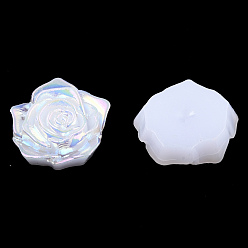 White Opaque ABS Plastic Cabochons, AB Color Plated, Rose, White, 18x17x6.5mm