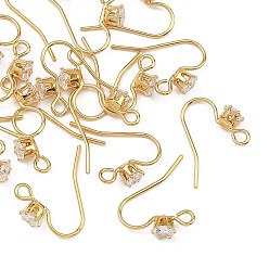 Real 18K Gold Plated SHEGRACE Brass Pave Cubic Zirconia Earring Findings, Ear Wire, Real 18K Gold Plated, 15x4.5mm, Hole: 2mm, Pin: 0.8mm