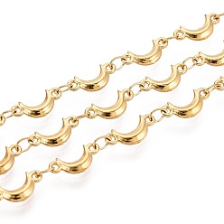 Настоящее золото 18K 5м 304 цепи из нержавеющей стали с лунообразными звеньями, пайки, с катушкой, ионное покрытие (ip), реальный 18 k позолоченный, 10x2x2 мм