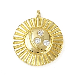 Настоящее золото 18K Латунные микро проложить кубического циркония подвески, круглые, долговечный, без кадмия и без свинца, стойки покрытие, реальный 18 k позолоченный, 23x20x3.5 мм, отверстие : 2 мм