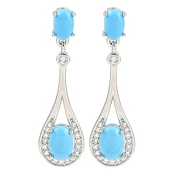 Платина Серьги-гвоздики из латуни с покрытием в форме капли для женщин, прозрачные серьги-гвоздики с кубическим цирконием, долговечный, без свинца и без кадмия, глубокое синее небо, платина, 32x9 мм