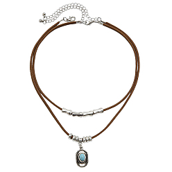 Hat 1 комплект ожерелий с подвеской из синтетической бирюзы в виде двухслойного шнура, античное серебро, верблюжие, шляпа, 14.96~16.14 дюйм (38~41 см), 2 шт / комплект