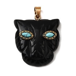 Обсидиан Подвески из натурального обсидиана и синтетической бирюзы, подвески с леопардовым принтом и латунной фурнитурой и петлями, золотые, 32.5x29x10 мм, отверстие : 6x4 мм