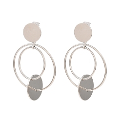 Real Platinum Plated Brass Ear Studs, Round, Real Platinum Plated, 55x33.5mm