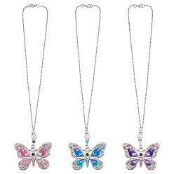 (52) Непрозрачная лаванда 3шт. бабочка сплав стеклянный кулон украшение, с цепями железный шар, для автомобильных подвесных украшений, разноцветные, 460 мм