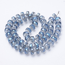 Cornflower Blue Electroplat Glass Beads Strands, Rainbow Plated, Faceted, Rondelle, Cornflower Blue, 10x6.5mm, Hole: 1.2mm, about 60pcs/strand, 18.9 inch