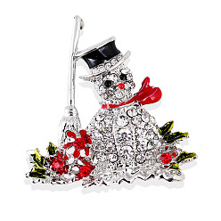 Снеговик Брошь-булавка из золотистого сплава со стразами на рождественскую тематику, красочный, снеговик