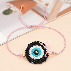 Pink Браслеты в богемном стиле в форме яблока с подвеской в виде сглаза из стеклянных бисерных звеньев., украшения из плетеного волоконного шнура для женщин, розовые, 11.02 дюйм (28 см)