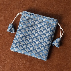 Light Blue Chinese Style Cloth Bags with Buttons, Rectangle Jewelry Pouches, Light Blue, 15x13cm