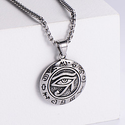 Stainless Steel Color Men's Stainless Steel Necklaces, Pendant Necklaces, Eye of Ra, Stainless Steel Color