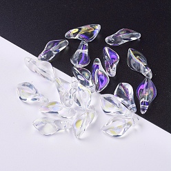 Clear AB Transparent Glass Pendants, with Glitter Powder, Petal, Clear AB, 17.5x8.5x4.5mm, Hole: 1mm