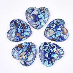 Blue Assembled Synthetic Imperial Jasper and Natural Lapis Lazuli Pendants, Dyed, Heart, Blue, 38.5~39.5x40~40.5x7~7.5mm, Hole: 1.4mm