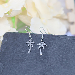 Нержавеющая Сталь Цвет 201 из нержавеющей стали болтаться серьги, кокосовая пальма, цвет нержавеющей стали, 36x11 мм