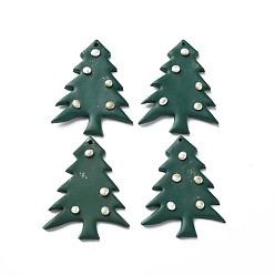 Dark Green Handmade Polymer Clay Pendants, Christmas Tree, Dark Green, 43~45x34x4~5mm, Hole: 1.6mm