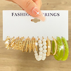 Золотой 6 пары комплектов сережек-колец из сплава, с имитацией жемчуга, золотые, 20 мм