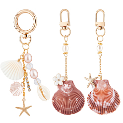 (52) Непрозрачная лаванда 3 шт. 3 стили подвесные украшения из натуральных ракушек, натурального жемчуга и смолы, с железной цепочкой и поворотными застежками из сплава, золотые, разноцветные, 120~123 мм, 1 шт / стиль