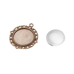Античная Бронза Наборы подвесные для приготовления, с настройками кабошон сплава кулон и стекла кабошонов, плоско-круглые, без свинца, античная бронза, лоток : 20 мм, 35x32x2 мм, отверстие : 2 мм