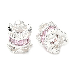 Серебро Латунные микро проложить Цирконий Европейский бисером, долговечный, бусины с большим отверстием, розовые, серебряные, 7.5x7.5 мм, отверстие : 3.4 мм