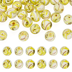Jaune 30pcs perles de lampwork en sable doré faites à la main, ronde, jaune, 10mm, Trou: 1.4mm
