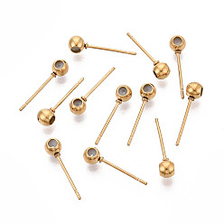 Настоящее золото 18K 304 Выводы серьги из нержавеющей стали шпилька, с силиконовым, рондель, ионное покрытие (ip), без свинца, без кадмии и без никеля, реальный 18 k позолоченный, 17x5x4 мм, отверстие : 0.7 мм, штифты : 0.7 мм