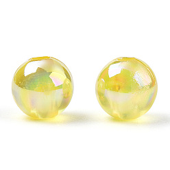 Champagne Yellow Transparent Acrylic Beads, AB Colors Plated, Round, Champagne Yellow, 10mm, Hole: 1.8mm, about 950pcs/500g
