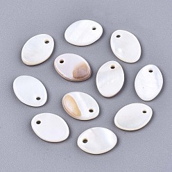 Seashell Color Natural Freshwater Shell Charms, Oval, Seashell Color, 13.5x9.5x2mm, Hole: 1.5mm