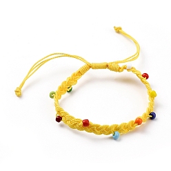 Gelb Gewachste Polyesterschnur geflochtene Perlenarmbänder, mit opaken Farben Glassamenperlen, Gelb, 2-1/8 Zoll ~ 3-7/8 Zoll (5.5~10 cm)