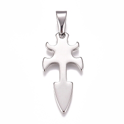 Couleur Acier Inoxydable Pendentifs en acier inoxydable résistants au ternissement, flèche, couleur inox, 304mm, Trou: 37x17.5x1.5mm