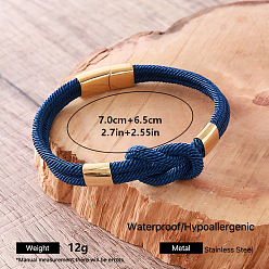 Blue Braided Knot Nylon Cord Bracelets with 304 Stainless Steel Magnetic Clasps for Men, Golden, Blue, Inner Diameter: 2.76 inch(7cm)