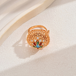 Разноцветный Регулируемые геометрические полые кольца-манжеты из латуни с микропаве из кубического циркония для женщин, золотые, красочный, 23 мм, внутренний диаметр: 16мм~18мм