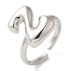 Letter Z Латунное открытое кольцо-манжета для женщин с инициалами, без кадмия, без никеля и без свинца, Письмо Z, 16.5x12.5 мм, регулируемый