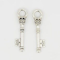 Античное Серебро Сплавочные подвески тибетского стиля, без свинца и без кадмия, античное серебро, Ключ от всех дверей подвески, 36x9x6 мм, отверстие : 5 мм
