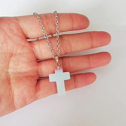 Опал Колье с подвеской в виде креста с опалитом, ожерелья из сплава для женщин, платина, 20.47 дюйм (52 см)