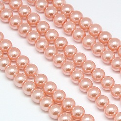 Light Salmon Eco-Friendly Dyed Glass Pearl Round Beads Strands, Grade A, Cotton Cord Threaded, Light Salmon, 6mm, Hole: 0.7~1.1mm, about 72pcs/strand, 15 inch
