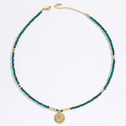 Кварц Кулон из нержавеющей стали в виде сглаза, ограненные круглые бусины из натурального кварца, окрашенные в ионное покрытие (IP) для женщин., золотые, 15.75 дюйм (40 см)