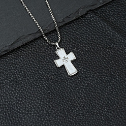 Белый Ожерелья из сплава креста с акриловыми подвесками, платина, белые, 17.72 дюйм (45 см)