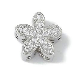 Платина Покрытие стойки латунь микропаве прозрачные кубические циркониевые бусины, долговечный, без свинца и без кадмия, цветок, платина, 10x10.5x5.5 мм, отверстие : 2.5 мм