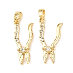 Настоящее золото 18K Латунные микропаве прозрачные подвески с фианитом, амулеты-плоскогубцы, реальный 18 k позолоченный, 23.5x11.5x2.5 мм, отверстие : 4.5x3 мм