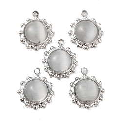 White 304 Stainless Steel with Cat Eye Pendants, Oval, White, 15x12.5x4mm, Hole: 1.5mm