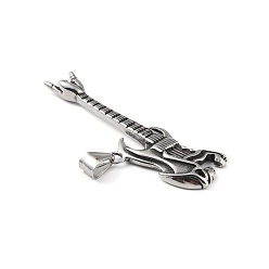 Antique Silver 304 Stainless Steel Big Pendants, with 201 Stainless Steel Snap on Bails, Skull Bass Charm, Antique Silver, 26.5x68x4mm, Hole: 9x4mm