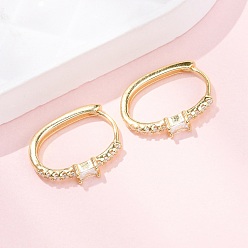 Золотой Овальные 925 серьги-кольца из стерлингового серебра с микропаве из прозрачных кубических цирконий, золотые, 15x12.5x2.5 мм