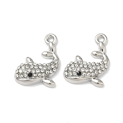 Whale Сплава кристалла горный хрусталь подвески, подвески на тему океана, платина, кит, 19.5x15.5x4.5 мм, отверстие : 1.6 мм