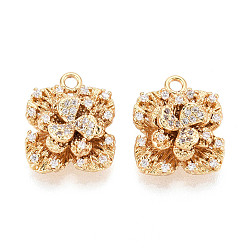 Настоящее золото 18K Латунные микропаве прозрачные подвески с фианитом, цветок, без никеля , реальный 18 k позолоченный, 16.5x14x6.5 мм, отверстие : 1.8 мм