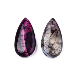 Фиолетовый Подвески из натурального агата с венами дракона, окрашенная и подогревом, очарование слезы, фиолетовые, 29x15x5.5 мм, отверстие : 1.6 мм