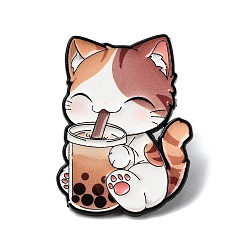 Персиковый Слойка Кот пьет чай с шариками на эмали, булавки для лацканов из сплава для одежды рюкзака, розовые, 31.5x23.5 мм
